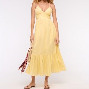 Abercrombie Bra-Free Flowy Tie Back Maxi Dress in Butter Yellow medium petite